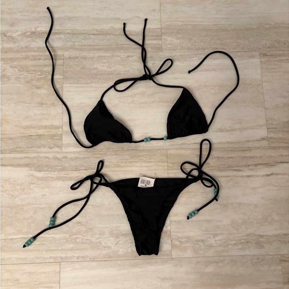 Chic Black Bikini with Turquoise Beads